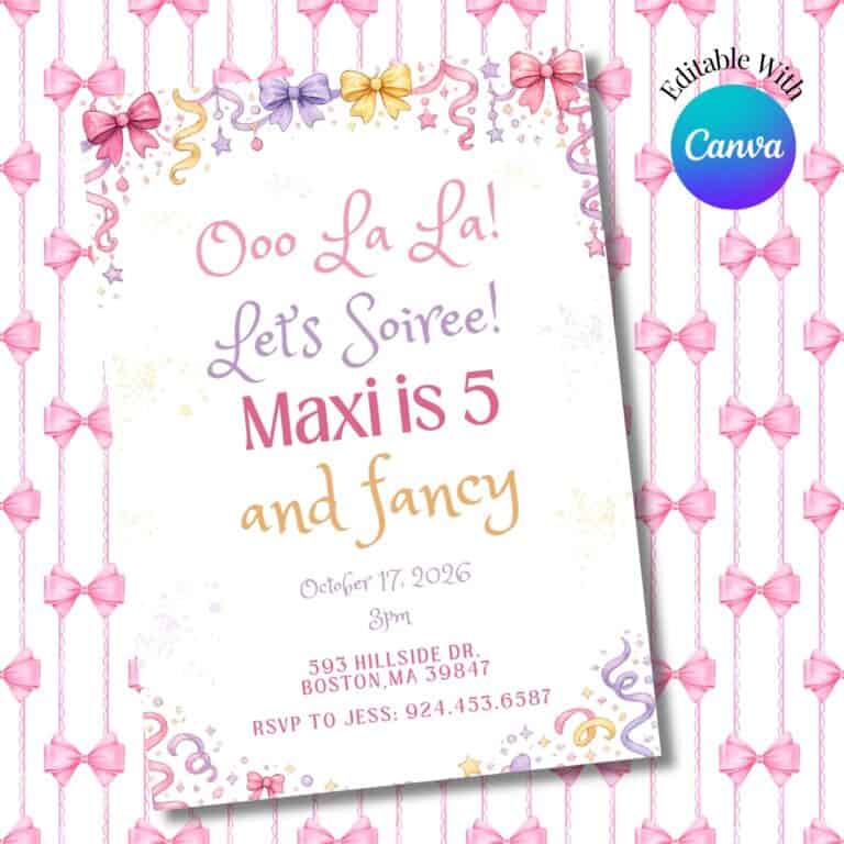 Five and Fancy – Fancy Nancy Invitation – Canva Template