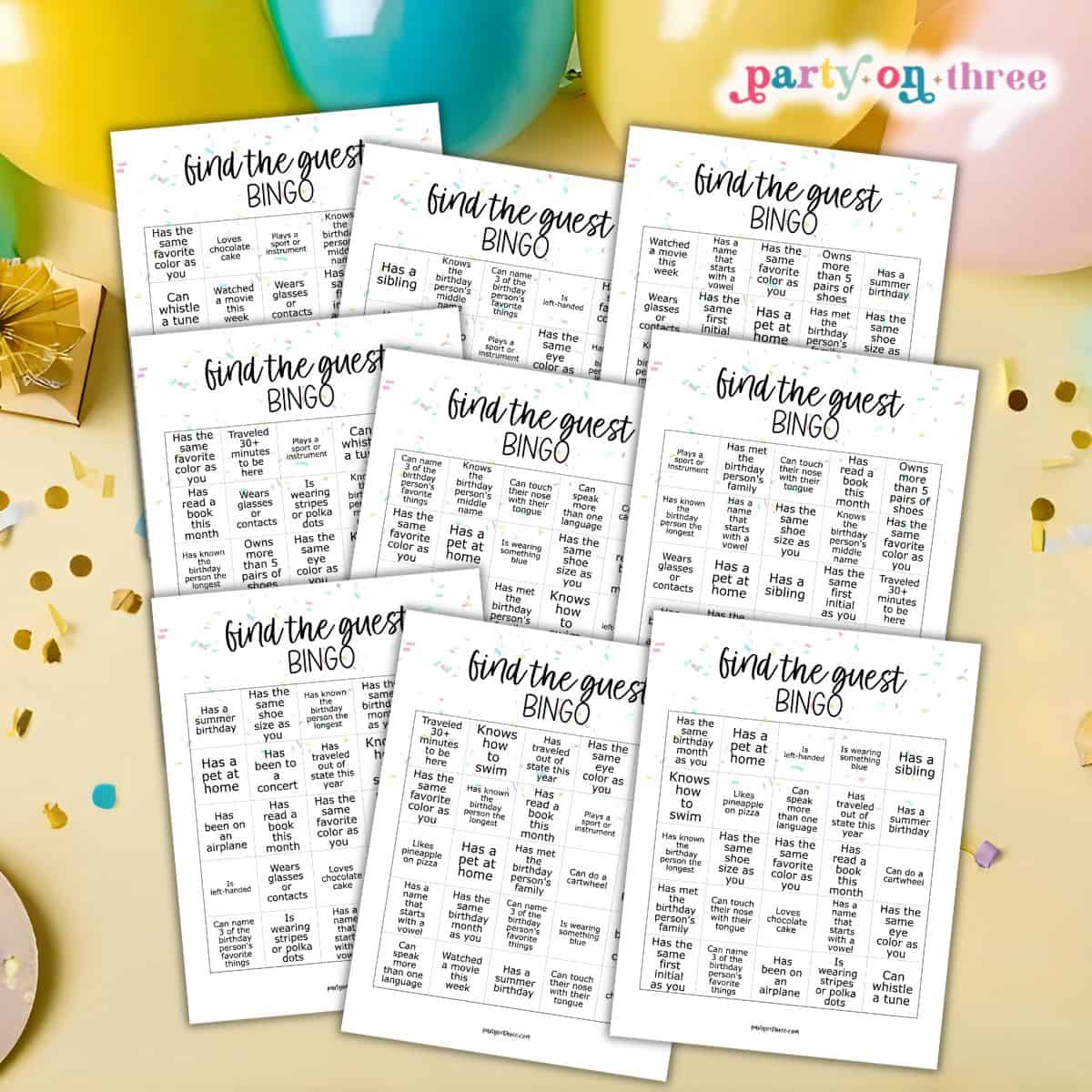 Find the Guest Birthday Bingo Game (25 Cards Included!)