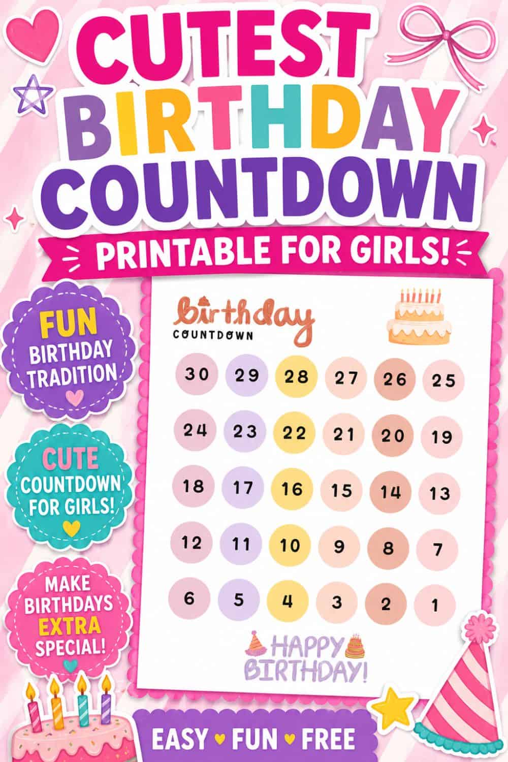 Free Birthday Girl Countdown Printable (30 Day Birthday Countdown for ...