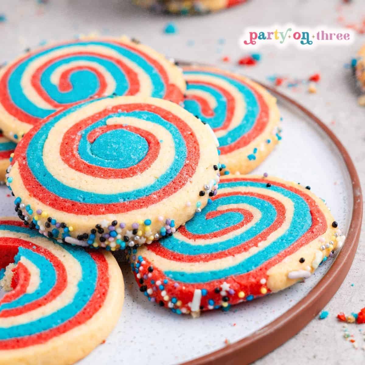 Festive Red White and Blue Pinwheel Cookies