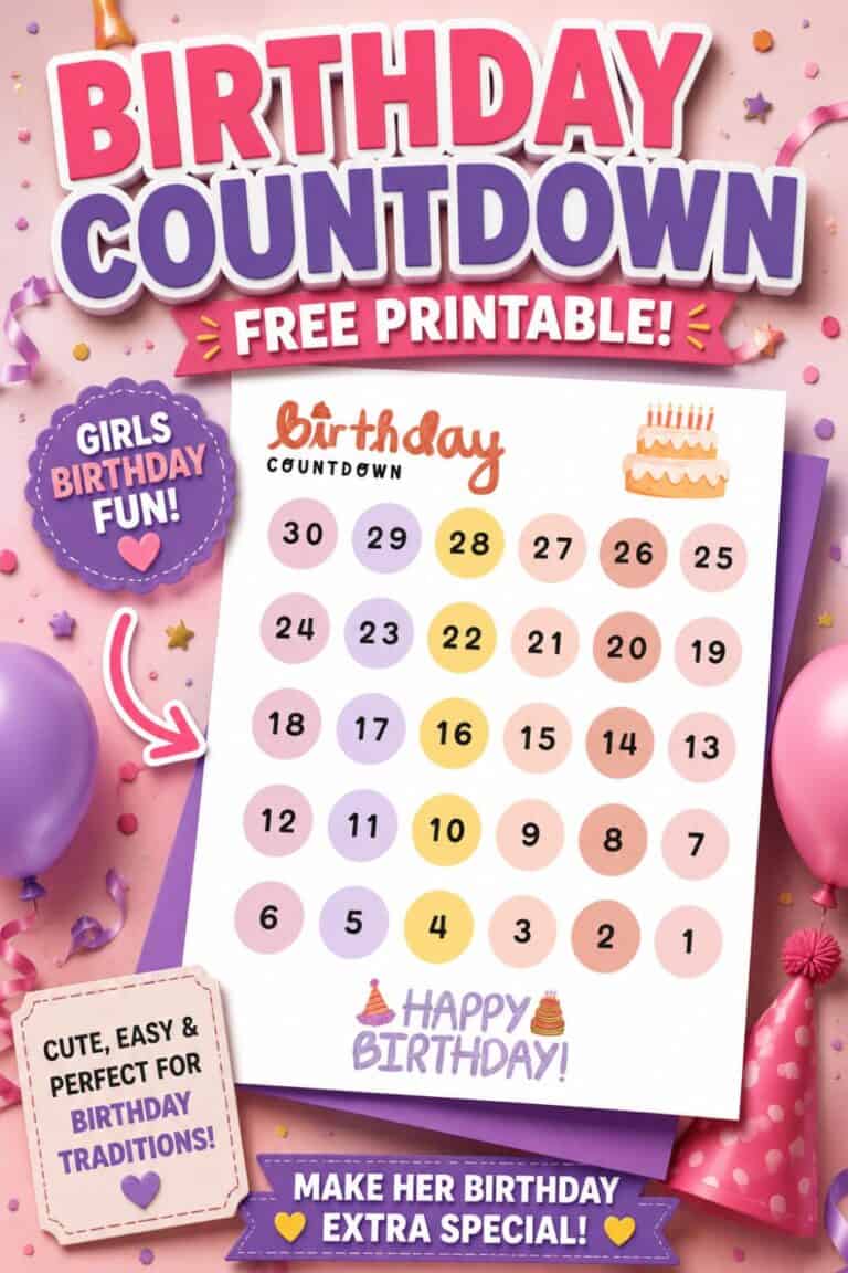 Free Birthday Girl Countdown Printable (30 Day Birthday Countdown for ...