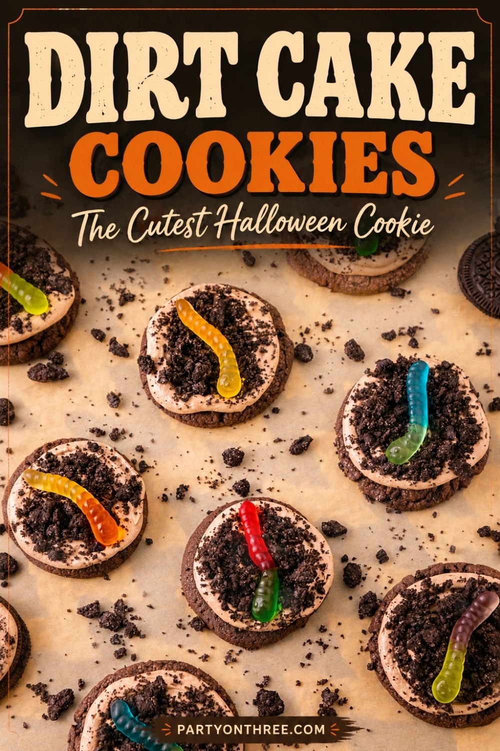 Dirt Cake Cookies with Gummy Worms