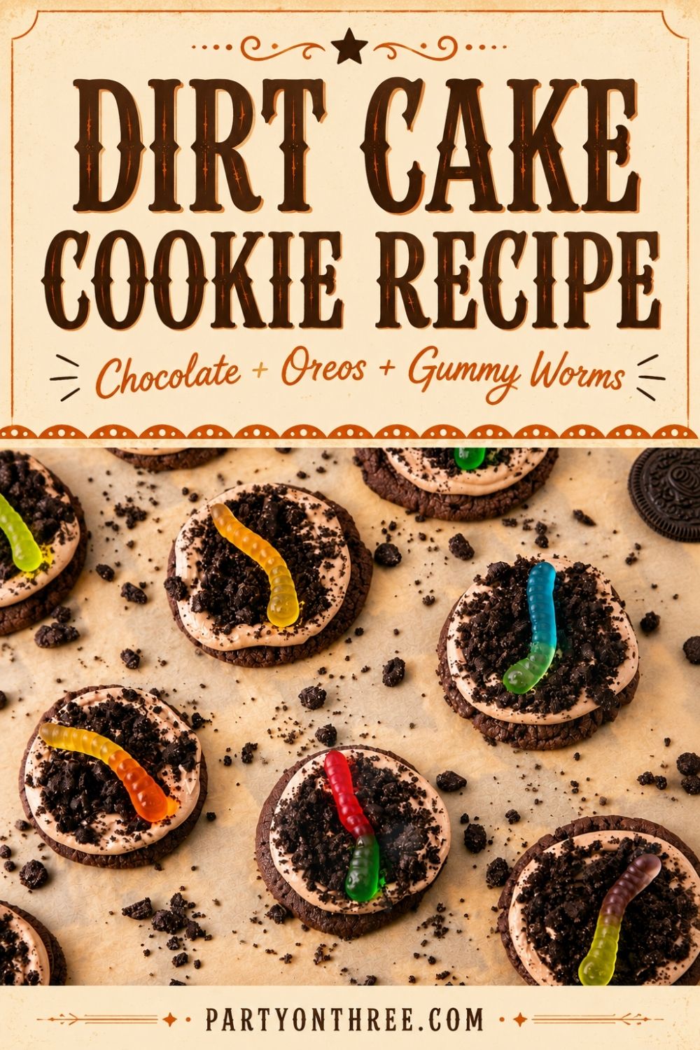 Dirt Cake Cookies with Gummy Worms