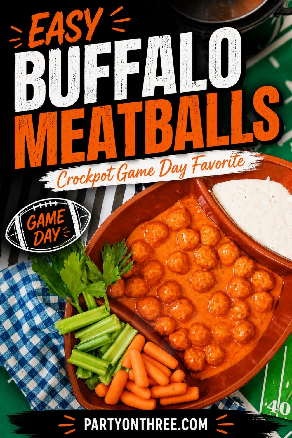 Easy Crockpot Buffalo Meatballs (3 Ingredient Game Day Appetizer)