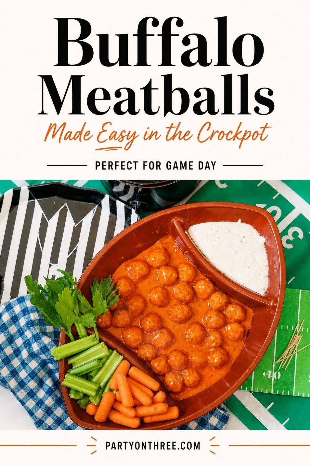 Easy Crockpot Buffalo Meatballs (3 Ingredient Game Day Appetizer)