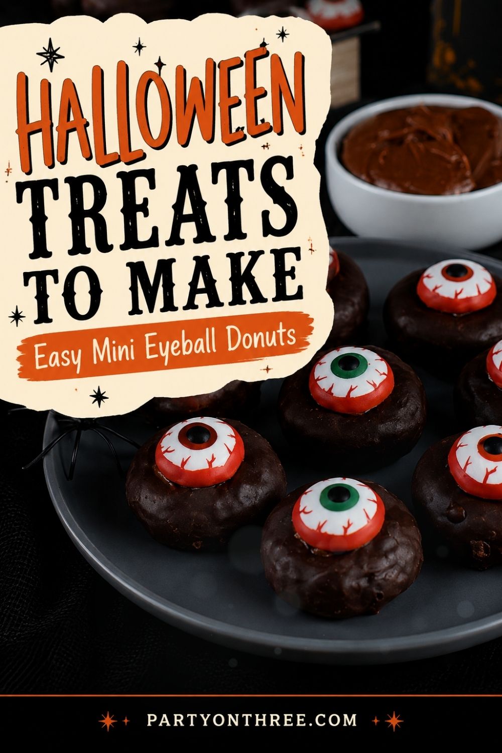 Halloween Mini Donut Eyeballs (3 Ingredient No Bake Treat)