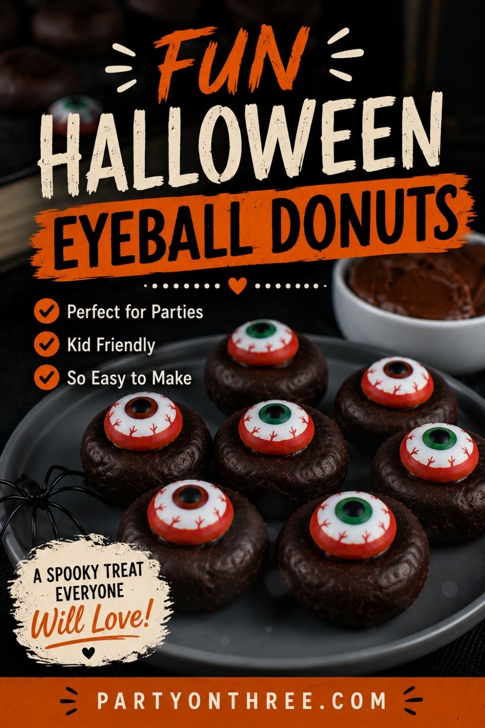 Halloween Mini Donut Eyeballs (3 Ingredient No Bake Treat)