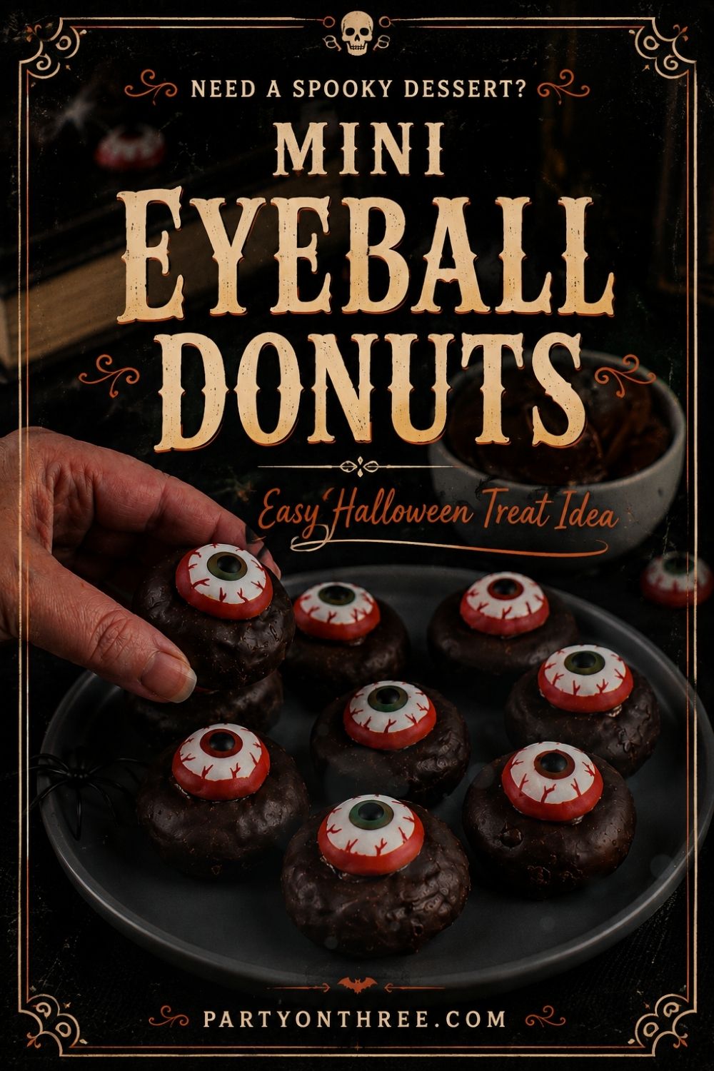 Halloween Mini Donut Eyeballs (3 Ingredient No Bake Treat)