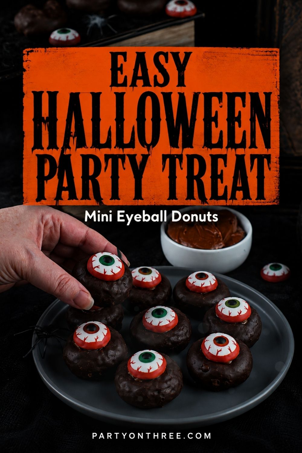 Halloween Mini Donut Eyeballs (3 Ingredient No Bake Treat)