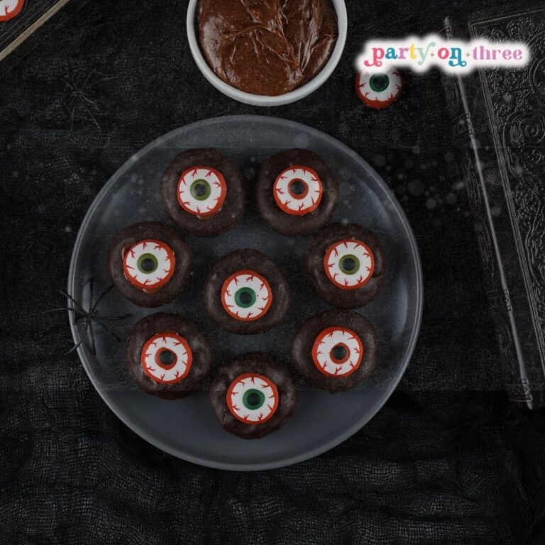 Halloween Mini Donut Eyeballs (3 Ingredient No Bake Treat)