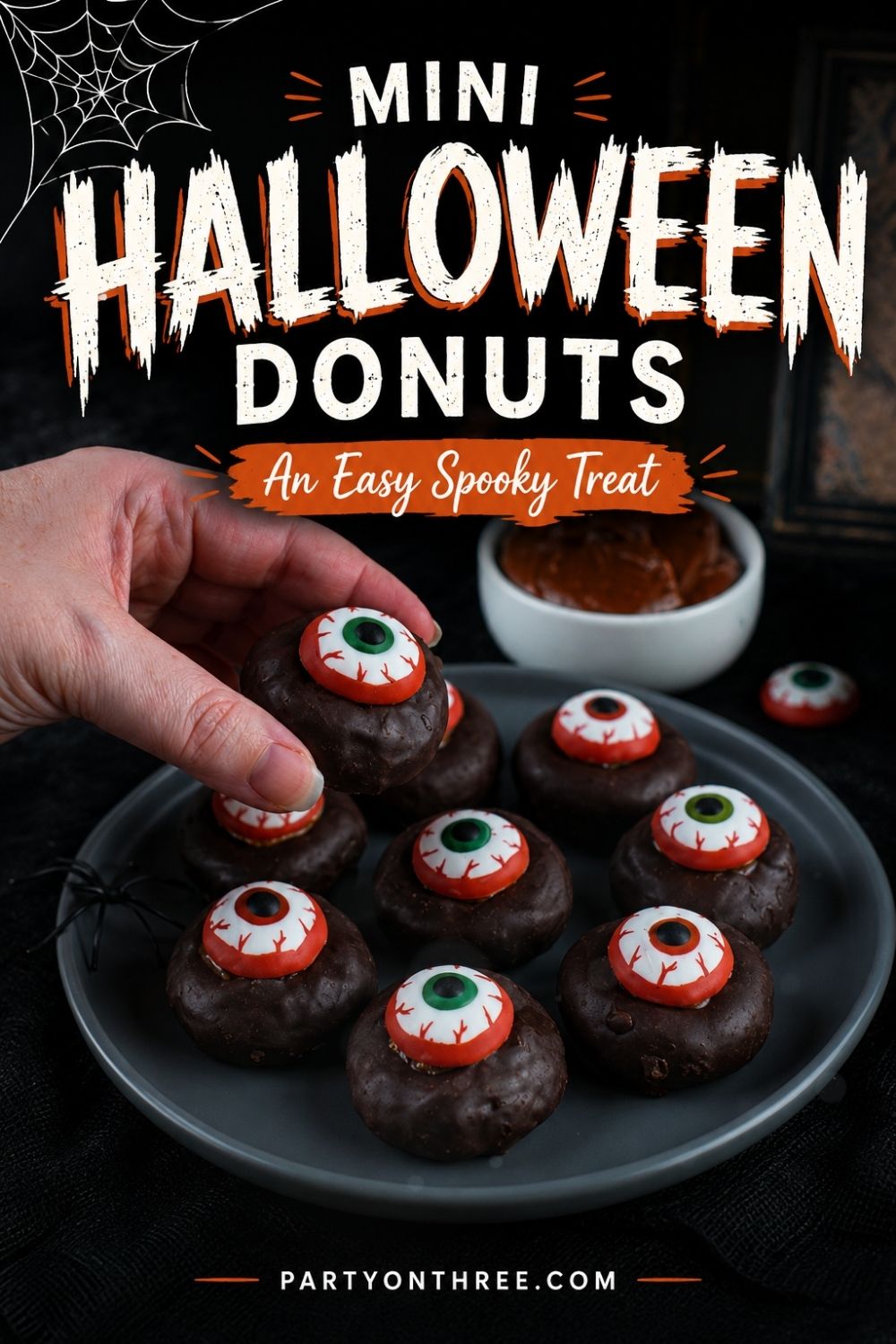 Halloween Mini Donut Eyeballs (3 Ingredient No Bake Treat)