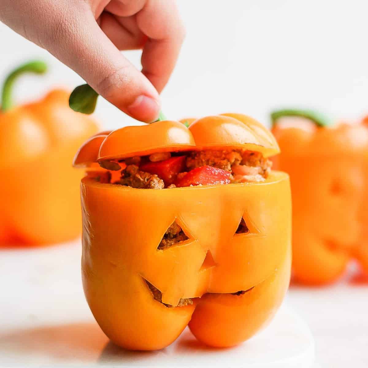 Jack-O-Lantern Stuffed Peppers (2 ways)