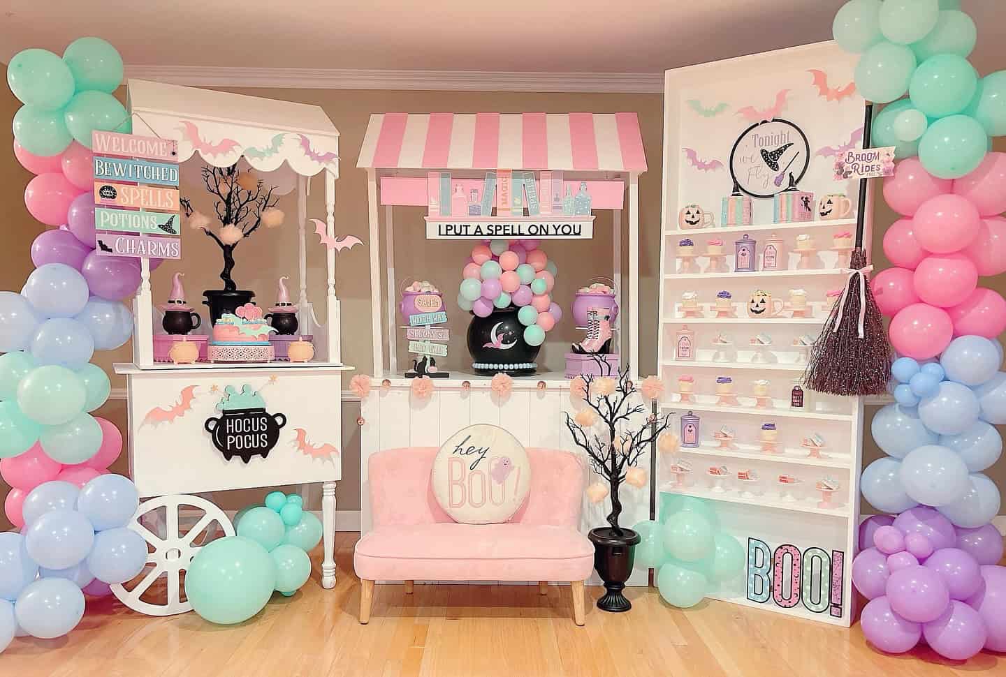 Pastel Witch Shop Backdrop for a Girly Halloween Bash