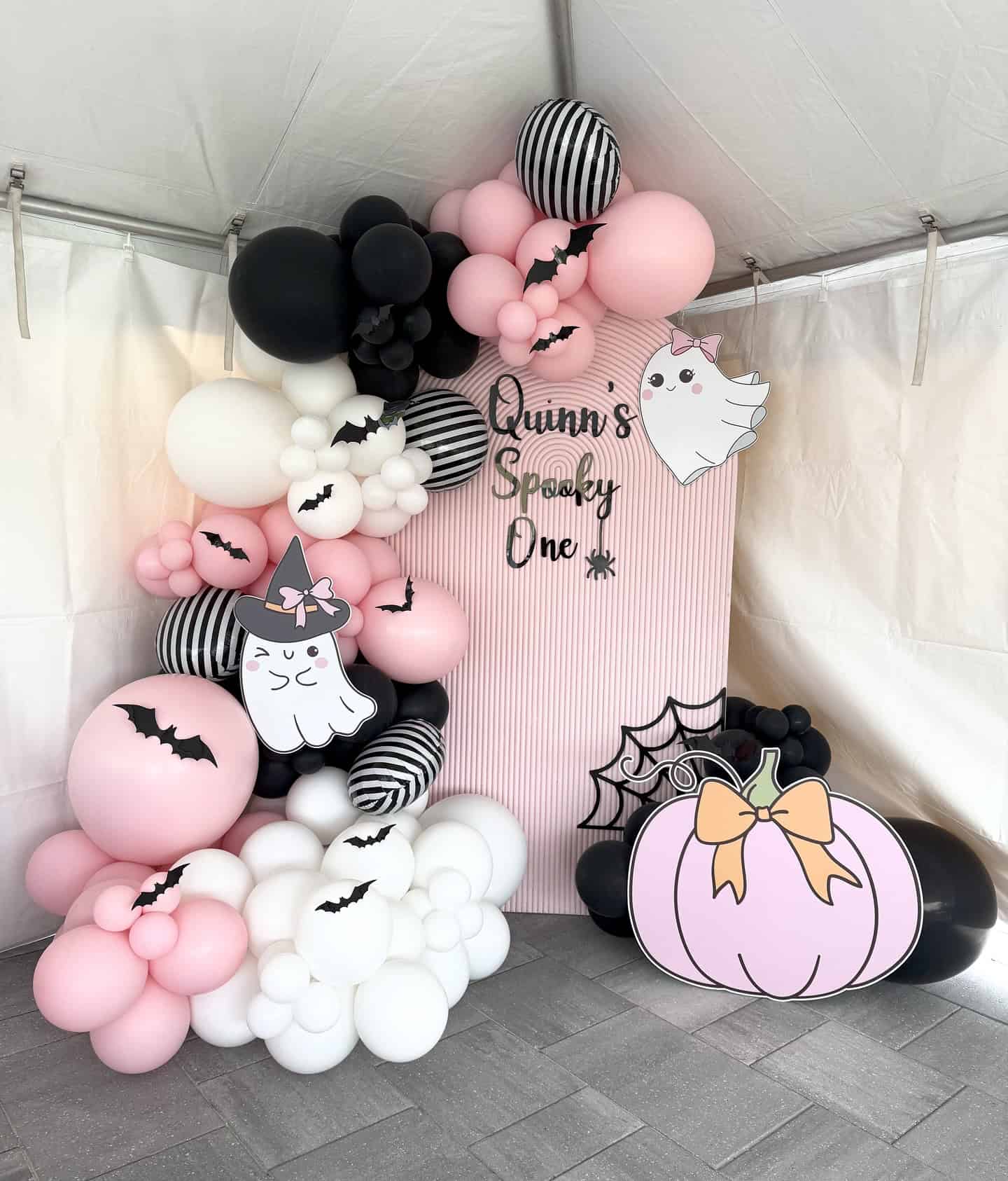 Pink and Black Spooky One Birthday Balloon Backdrop