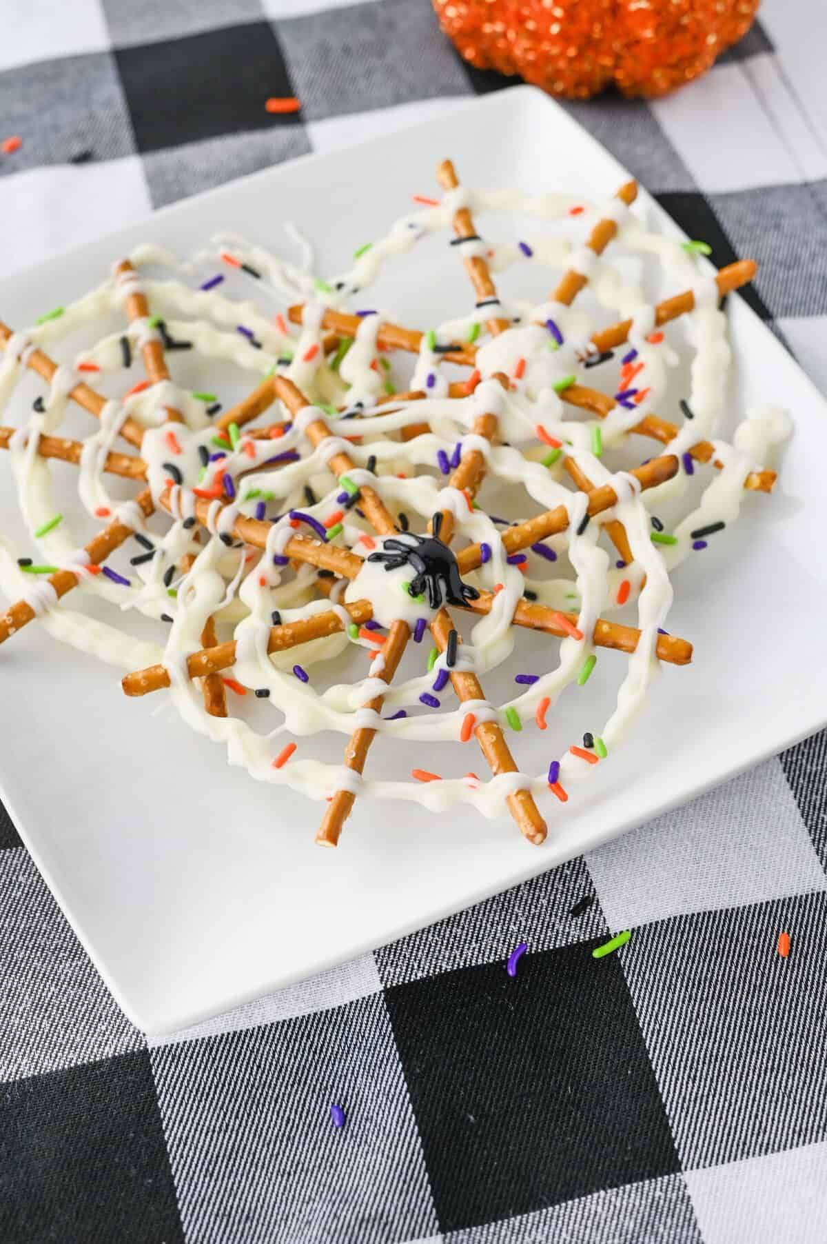 Spider Web Chocolate Pretzels