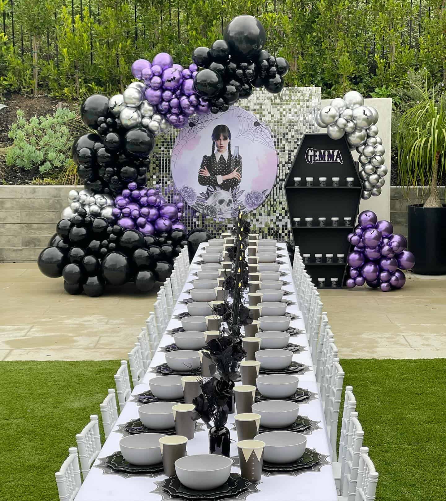 Wednesday Addams Themed Party With Balloon Arch