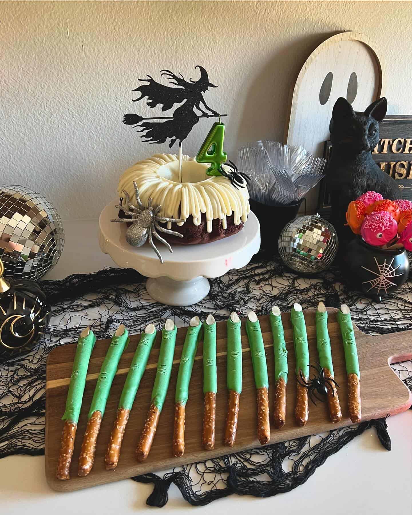 Witch's Broomstick Bundt Cake with Finger Snacks