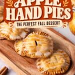 Text overlay reading quick and easy apple hand pies, the perfect fall dessert, over glazed pies