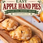 Golden glazed apple hand pies with text reading easy apple hand pies, an easy fall dessert recipe