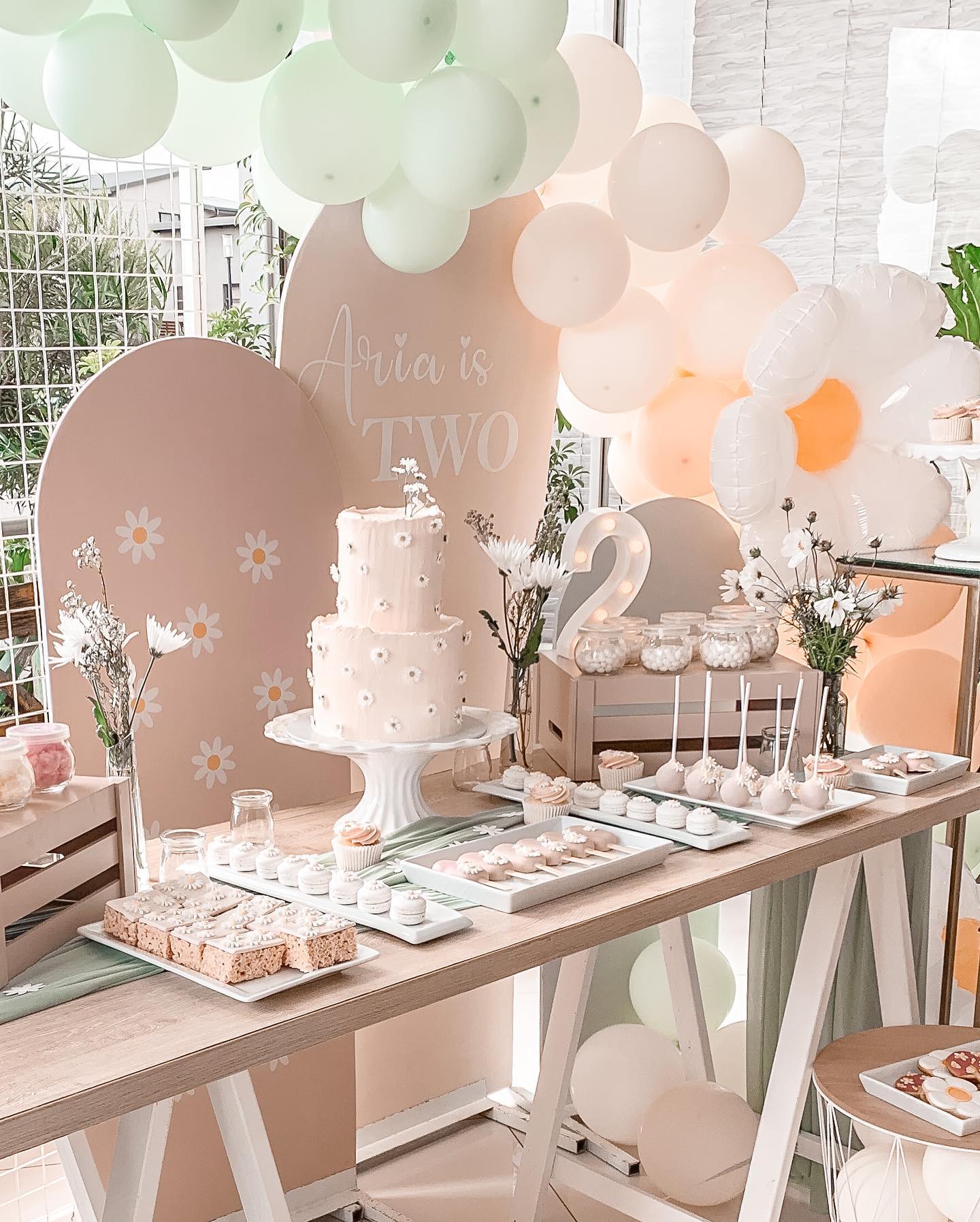 Daisy Themed Party With Blush Arched Backdrops