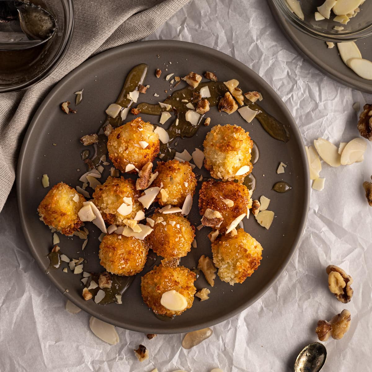 Fried Goat Cheese Croquettes with Honey and Walnuts
