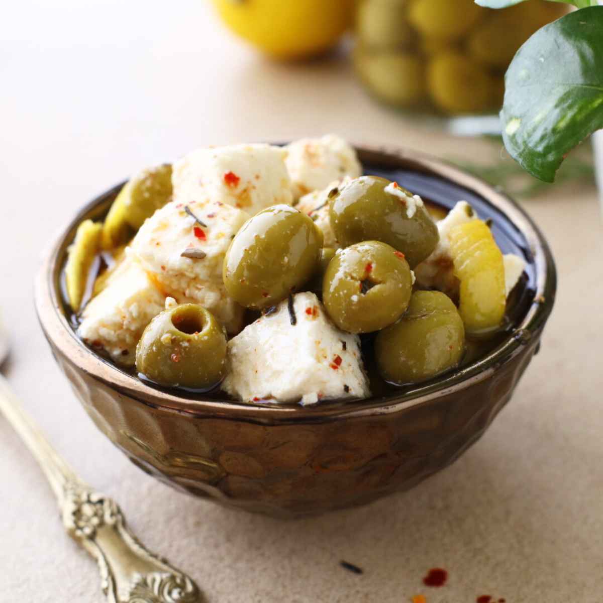 Marinated Olives and Feta in Garlic Oil