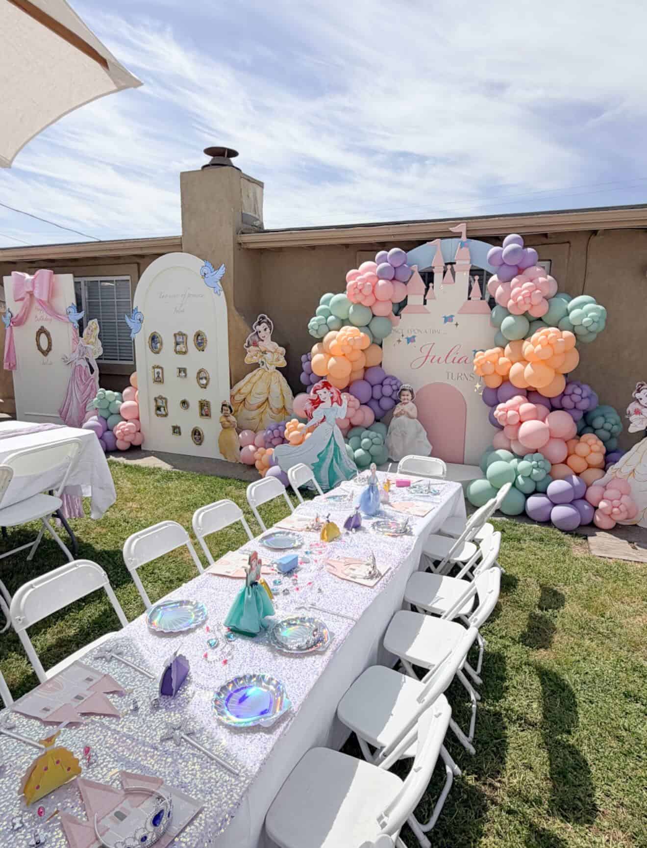 Pastel Princess Castle Balloon Arch Backdrop
