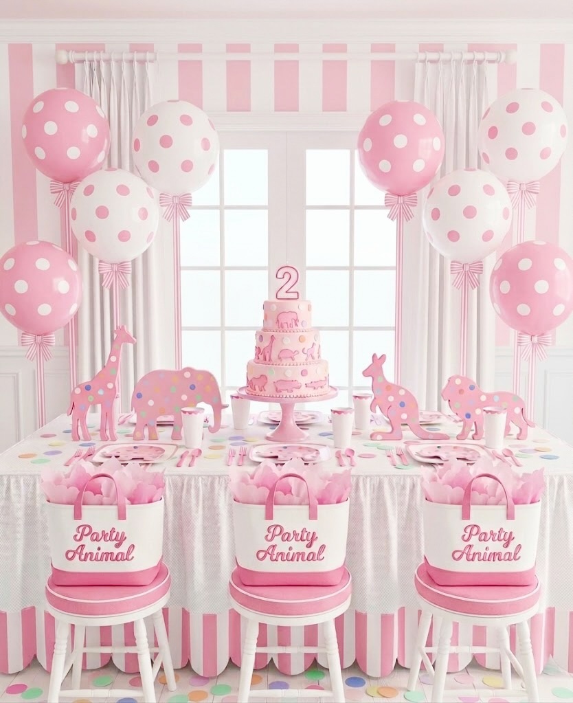Polka Dot Pink Safari Animal Theme