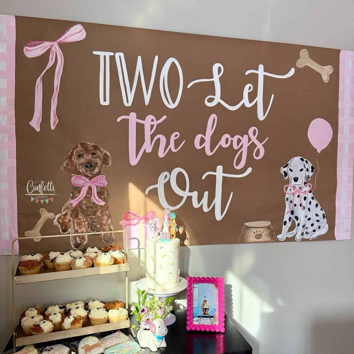 Puppy Party Backdrop With Hand-Painted Pup Portraits