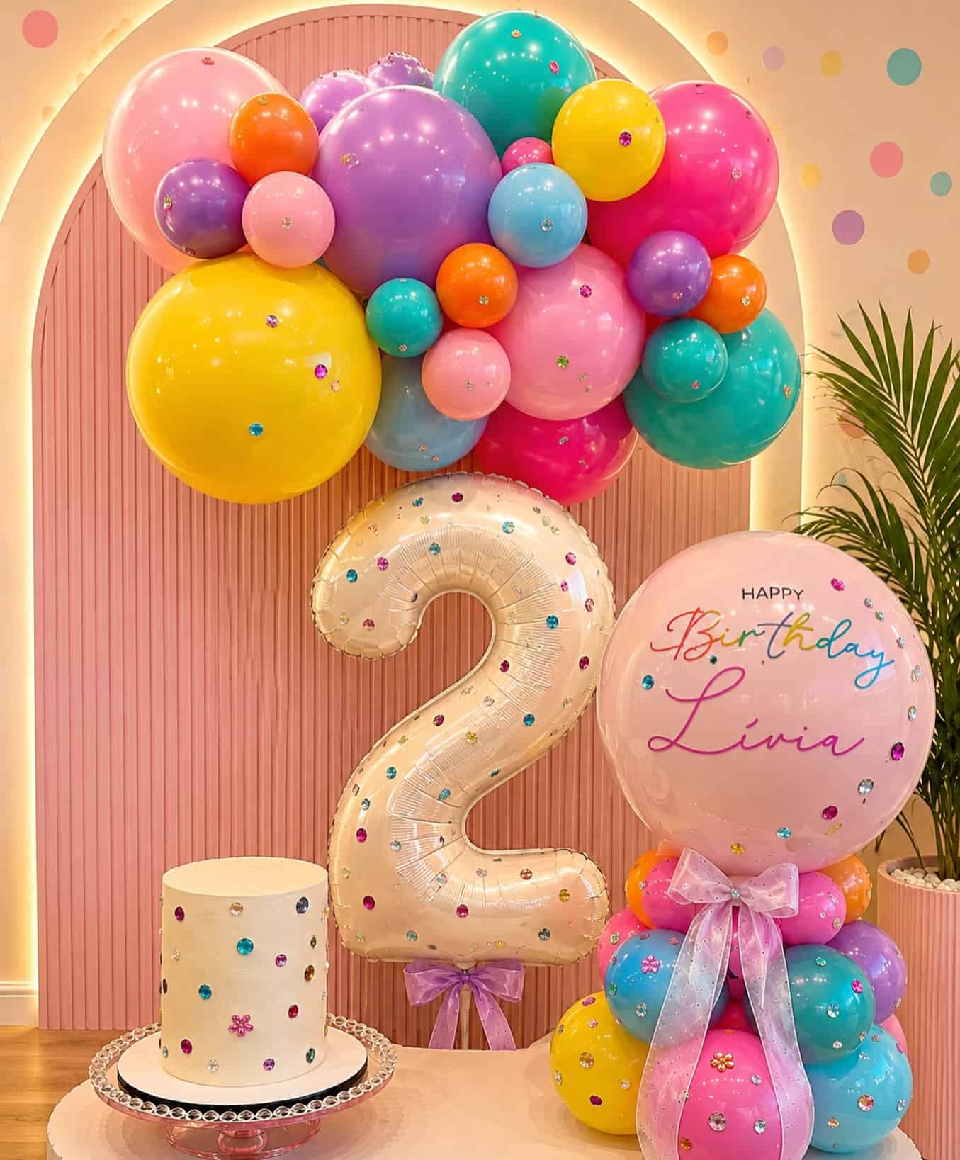 Rhinestone Balloon Garland for a Glam 2nd Birthday