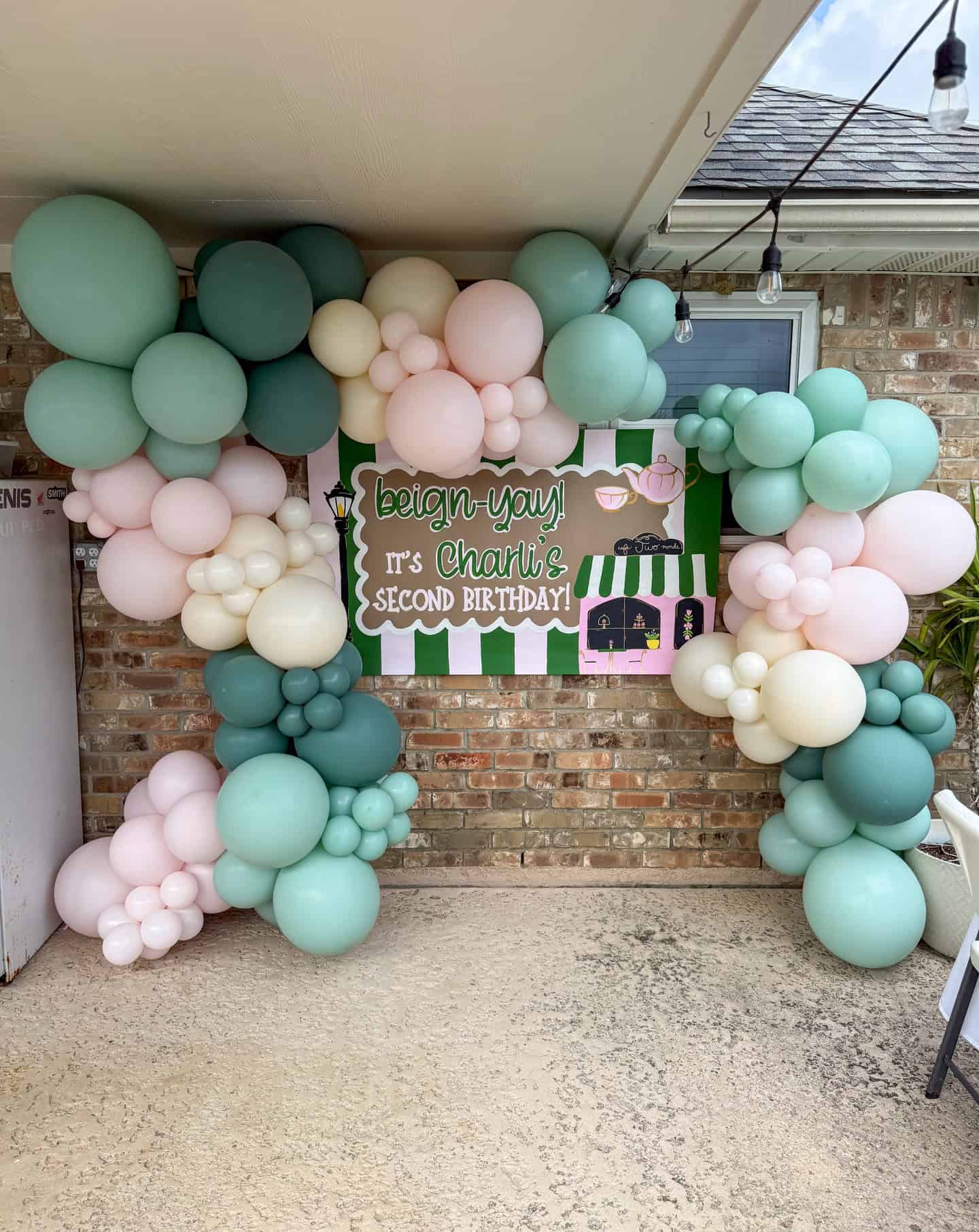 Sage and Blush Balloon Arch Tea Shop Party
