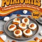 Golden toasted marshmallow topped sweet potato bites fresh from the broiler on a baking sheet