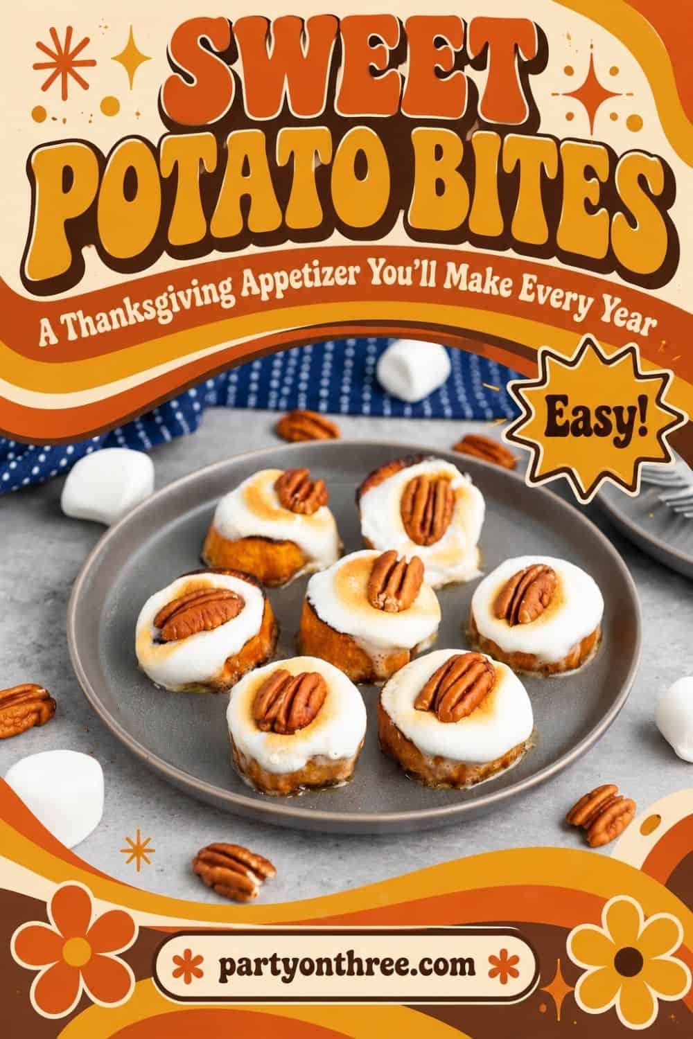 Golden toasted marshmallow topped sweet potato bites fresh from the broiler on a baking sheet