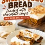 Sliced sweet potato bread loaded with chocolate chips styled for recipe variations section