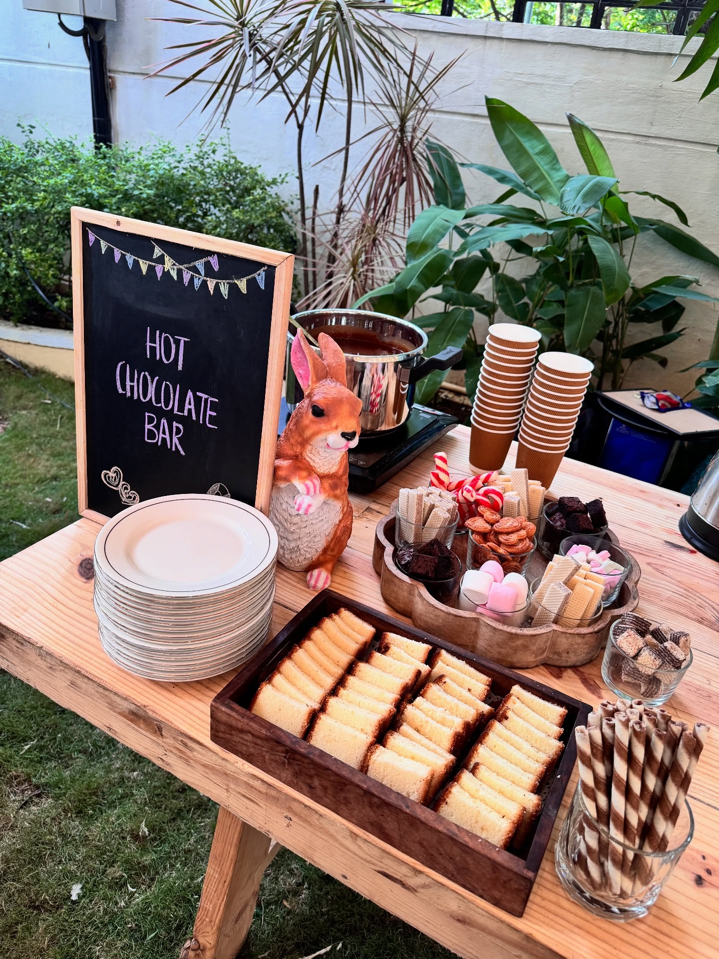 Backyard Hot Chocolate Station With Wafer Cookies