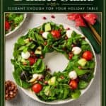 Christmas Wreath Salad (Easy Christmas Caprese Salad) with mozzarella, tomatoes, pomegranate, and balsamic drizzle