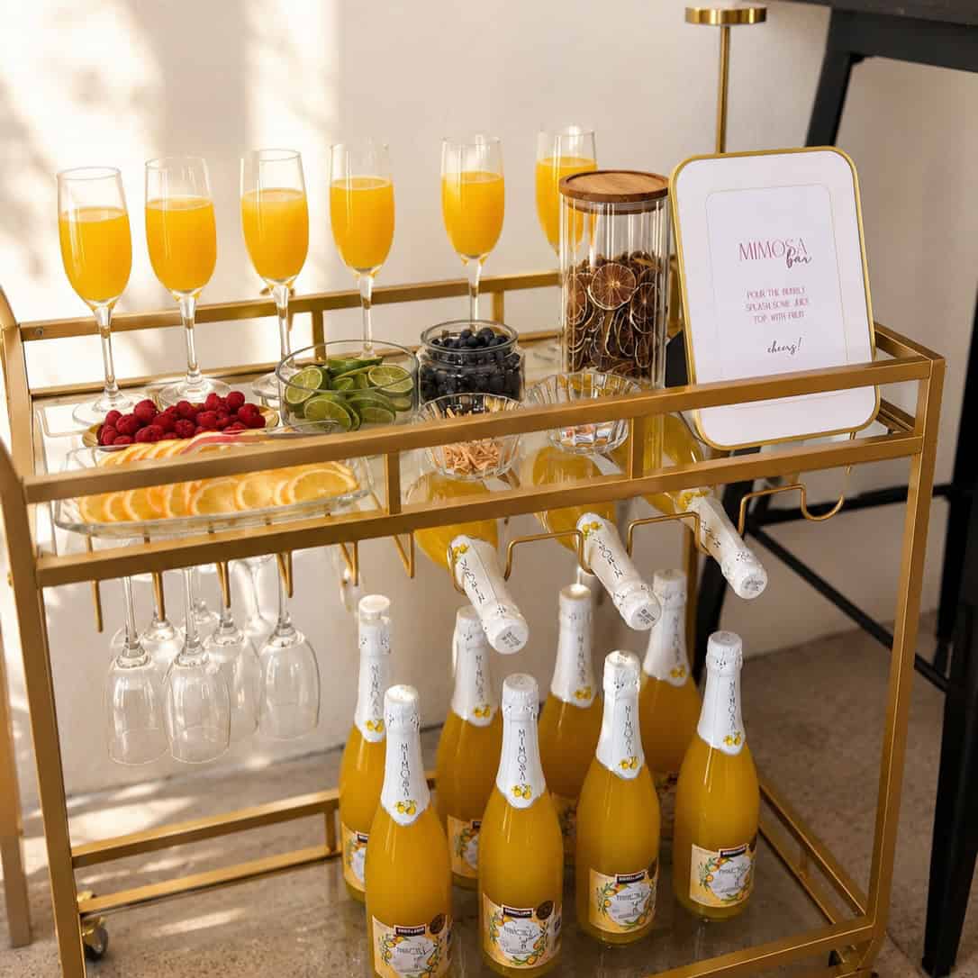 Gold Cart Mimosa Bar With Pre-Poured Flutes