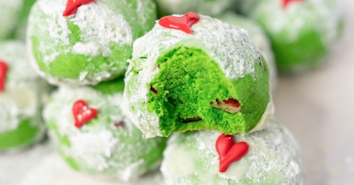 Grinch Cookies - Christmas Snowball Cookies