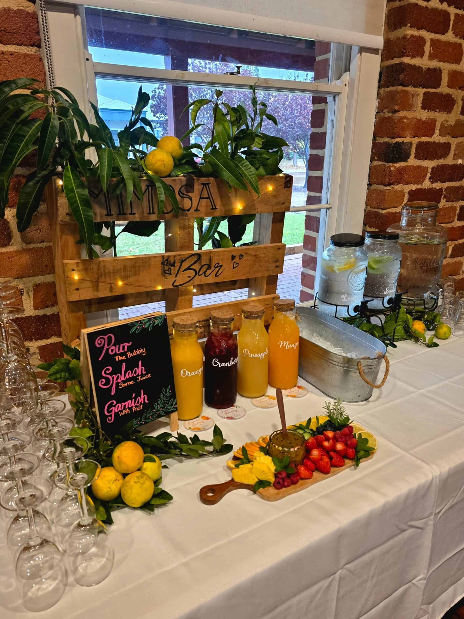 Lemon Tree Mimosa Bar With Pallet Sign Display