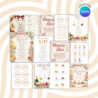 Mimosa Bar Printable Bundle – Editable Signs, Labels + Tags