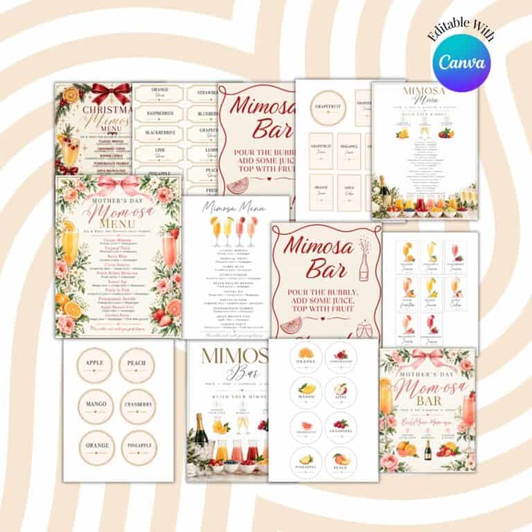 Mimosa Bar Printable Bundle – Editable Signs, Labels + Tags