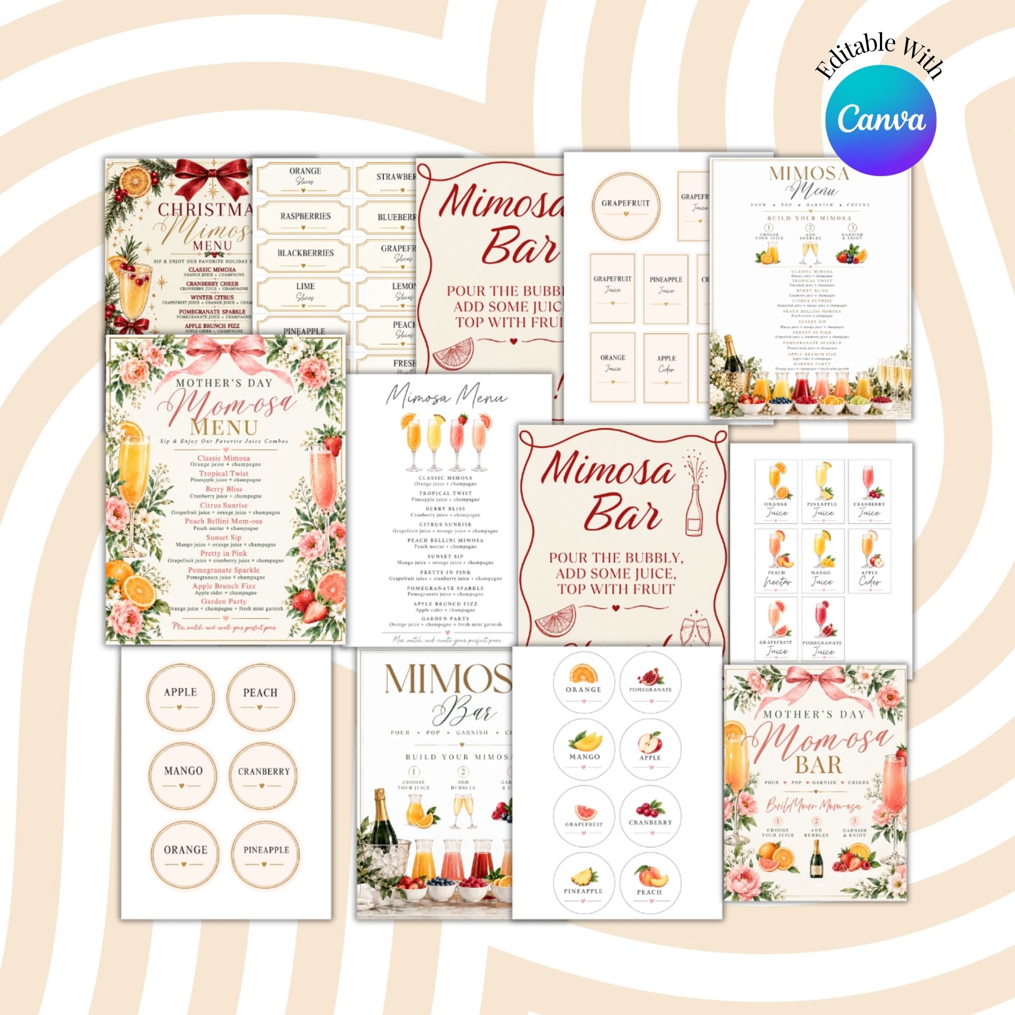 Mimosa Bar Printable Bundle – Editable Signs, Labels + Tags