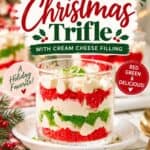 Mini Christmas Trifle Cup with layered red and green cake crumbles and cream cheese filling