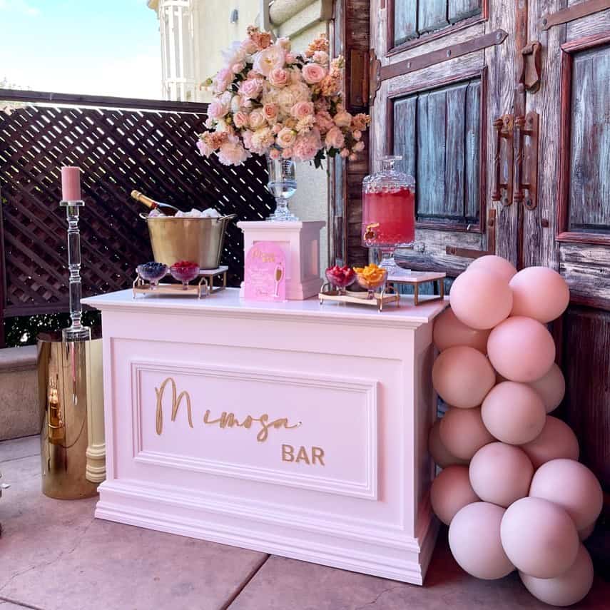 Pink Mimosa Bar Box With Balloon Garland Wall