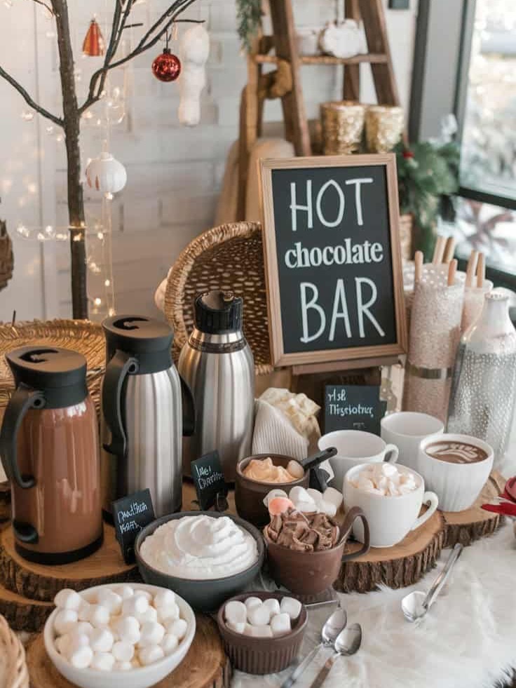 Rustic Wood Slab Hot Chocolate Bar Display