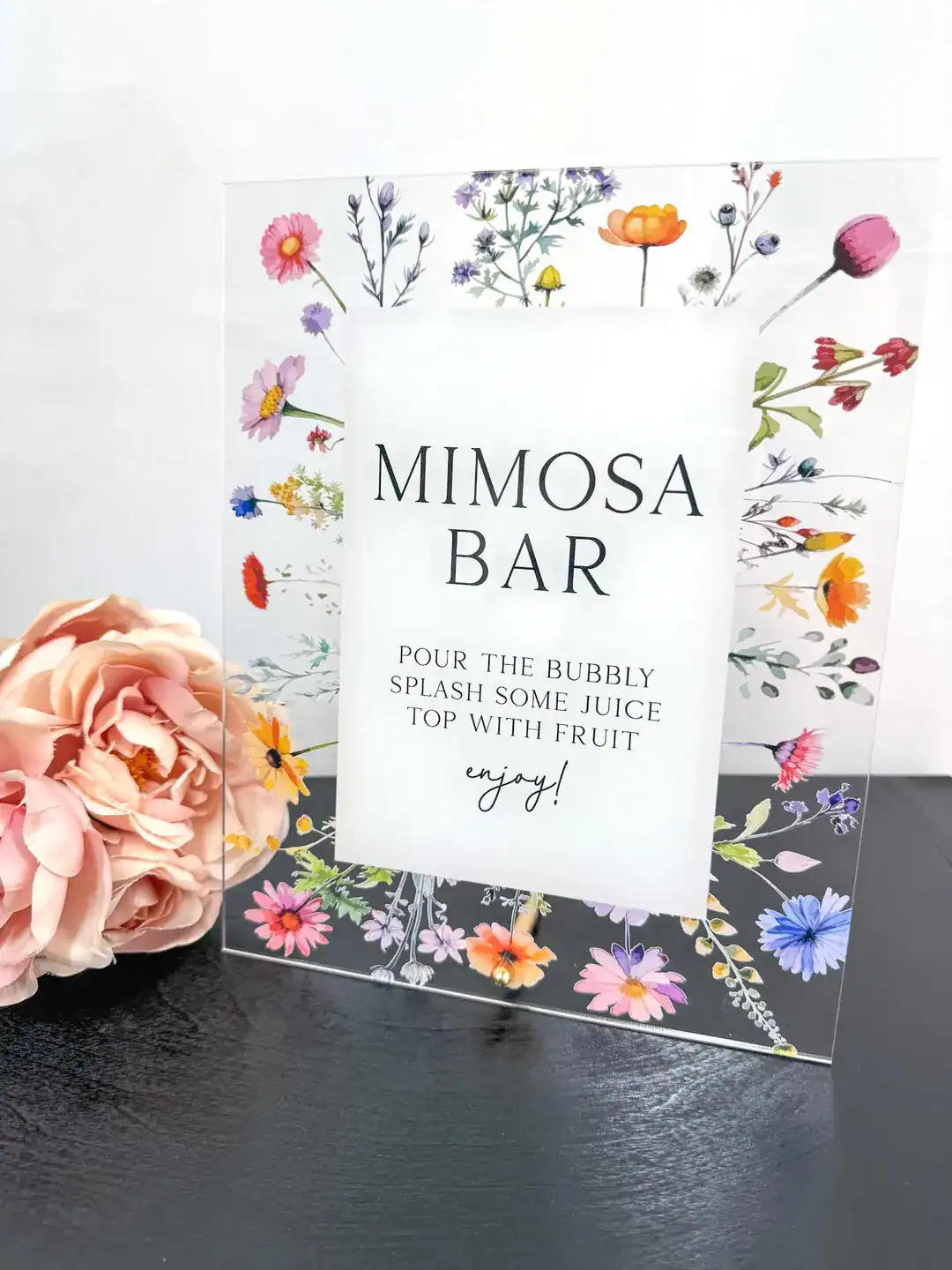 Wildflower Acrylic Mimosa Bar Sign for Table Display